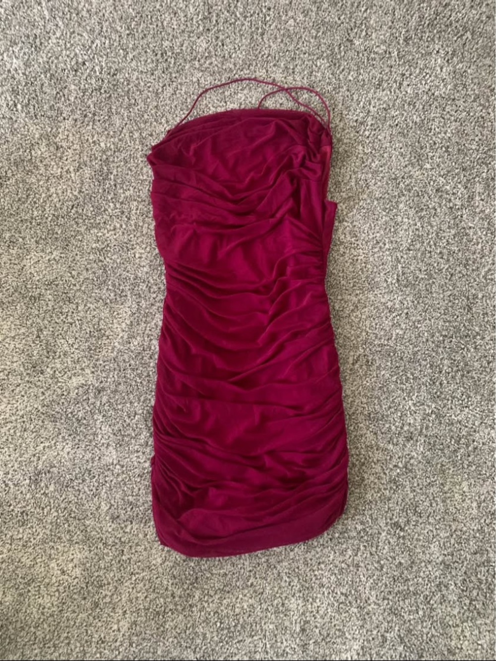 Strapless Ruched Bodycon Dress in Deep Magenta